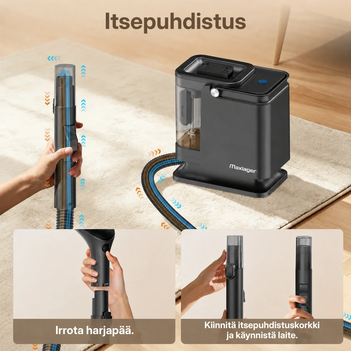 Maxlager Tekstiili- ja mattopesuri 800 W – 16 kPa tahrojen poistoon sohvilta, auton verhoilusta ja matoilta