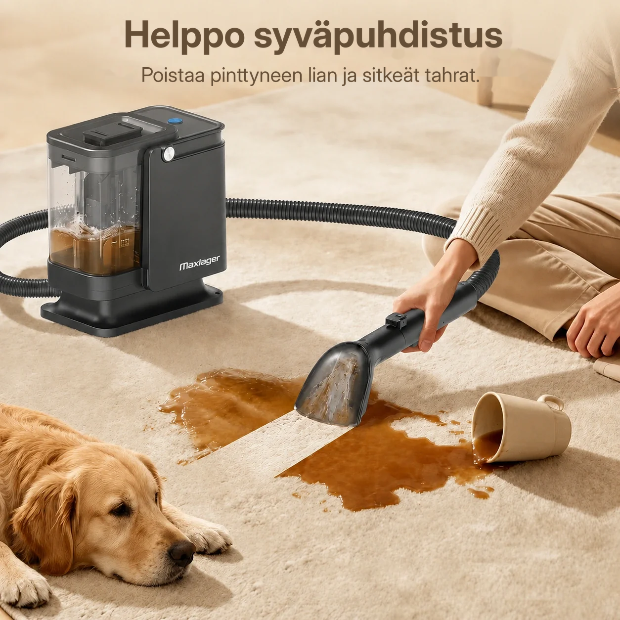 Maxlager Tekstiili- ja mattopesuri 800 W – 16 kPa tahrojen poistoon sohvilta, auton verhoilusta ja matoilta