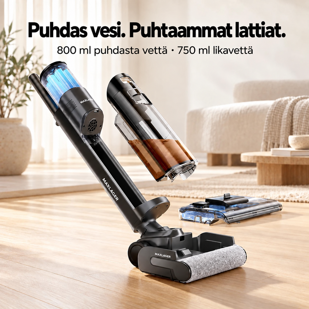 Maxlager S7 Pro – Johdoton moppaava imuri – Itsepuhdistus ja jopa 50 min akunkesto