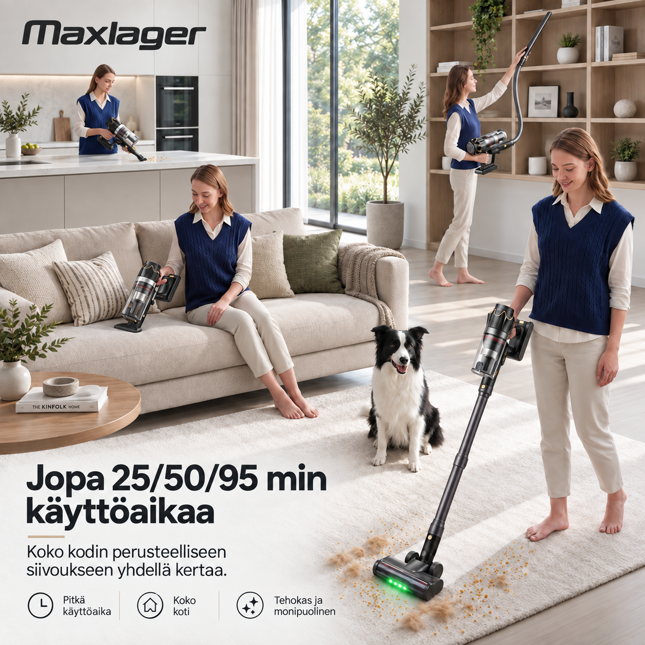 Maxlager V30 Pro – Johdoton imuri 800 W, 75 kPa ja jopa 95 min akunkesto
