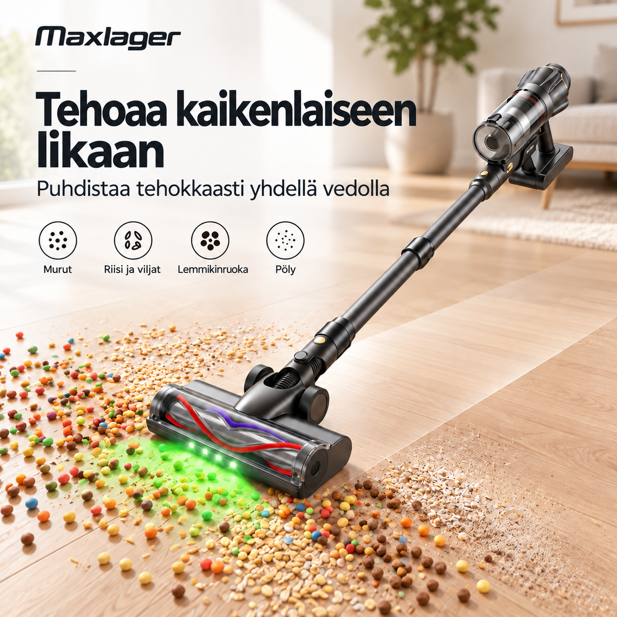 Maxlager V30 Pro – Johdoton imuri 800 W, 75 kPa ja jopa 95 min akunkesto