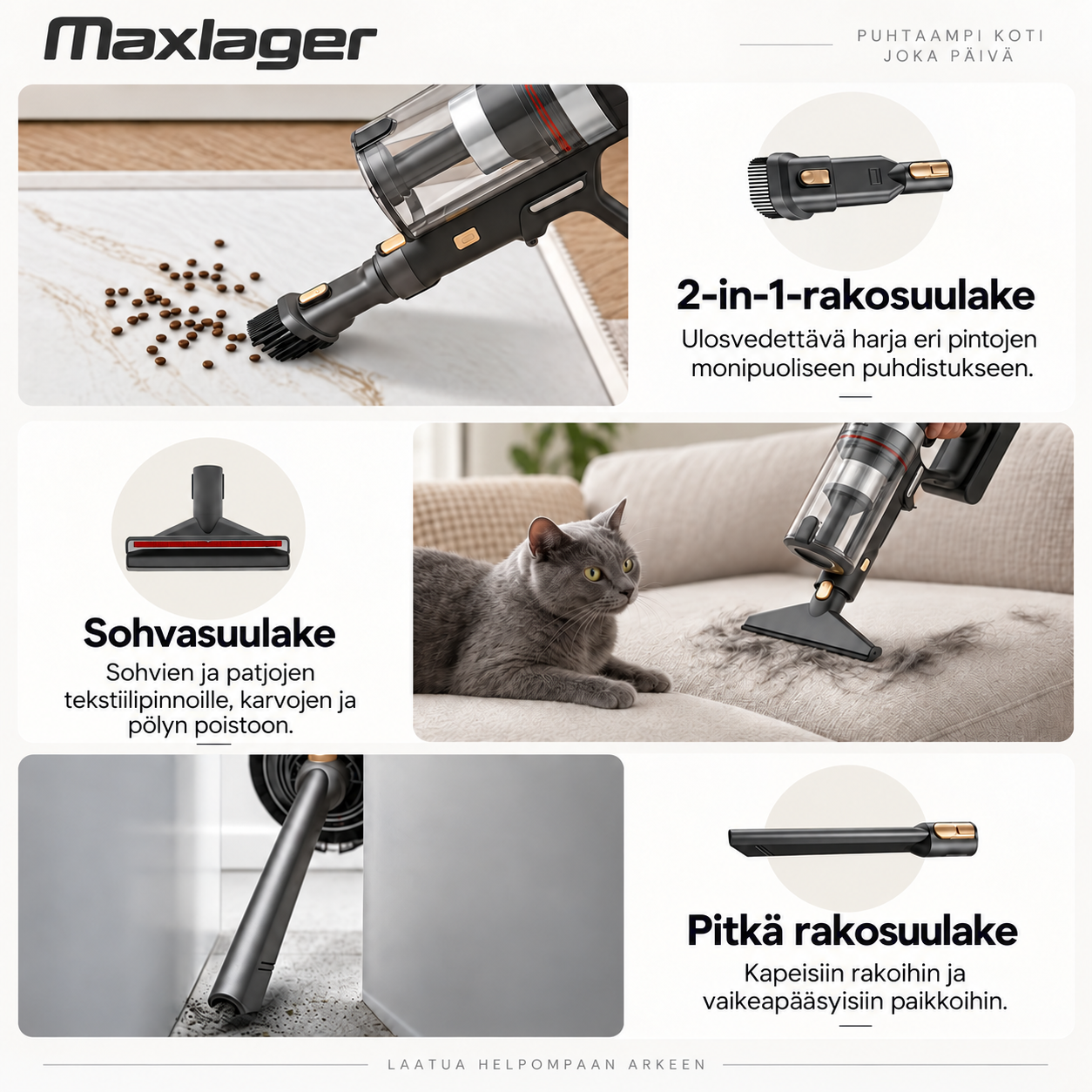 Maxlager V30 Pro – Johdoton imuri 800 W, 75 kPa ja jopa 95 min akunkesto